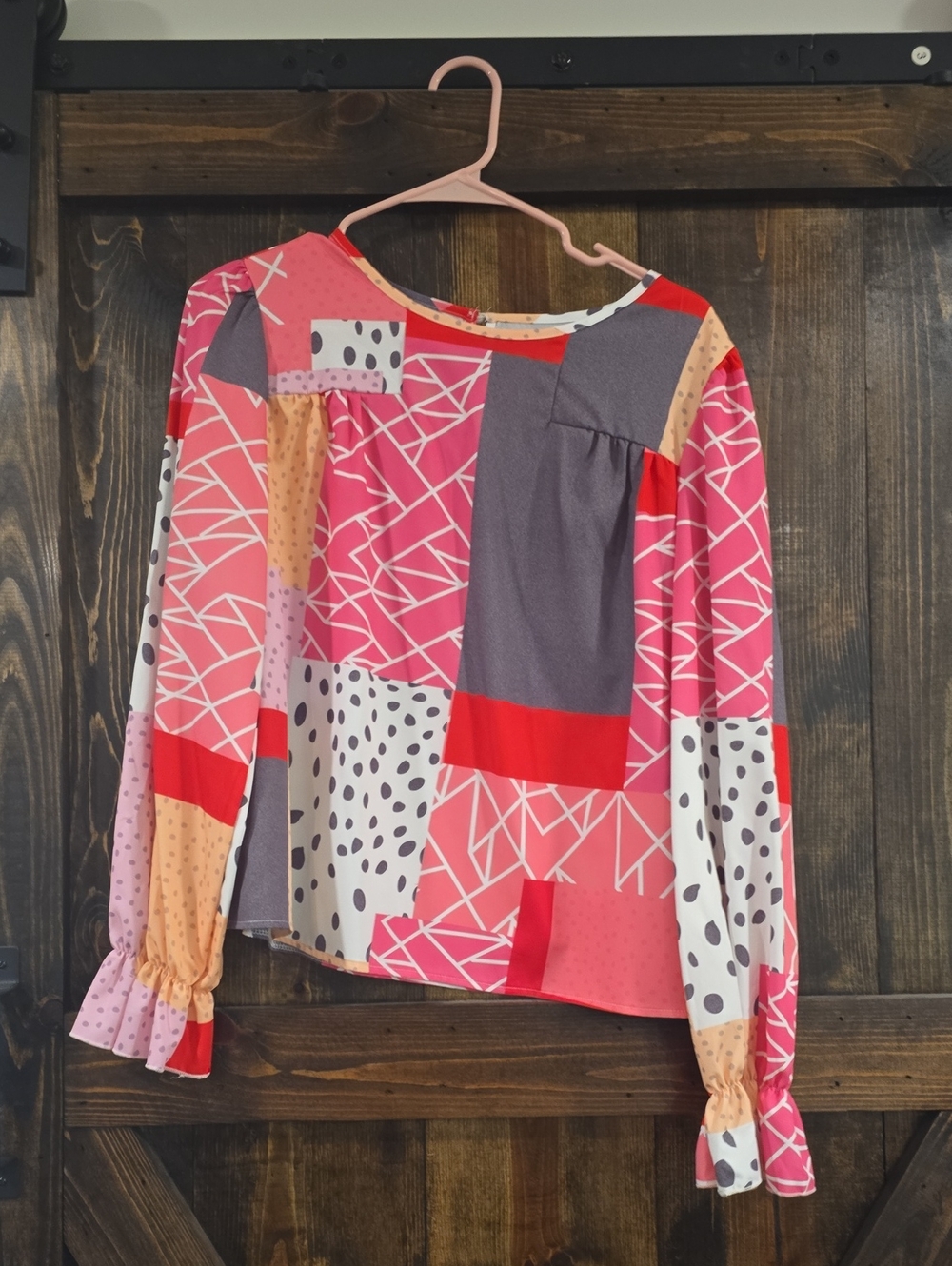 SHEIN Multi-Color Patchwork Long-Sleeve Blouse